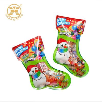 China PA PE Christmas Socks Shape Snack Packaging Bags Laminated Snacks Packing Pouch for sale