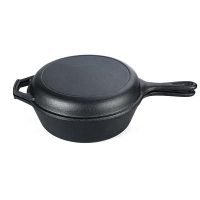 China 3.2Quart Cast Iron Skillet Pan Casserole 2 in 1 For Camping And Outdoor Cooking for sale