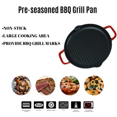 China Customized Stove Top Grill Pan Enamel Coating With Two Handles for sale