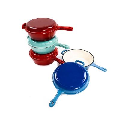 China BSCI SGS Enameled Cast Iron Cookware Pan Lid And Stew Pot 2 In 1 for sale
