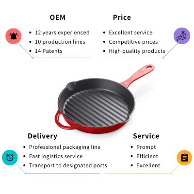 China 26cm Seasoned Cast Iron Skillet Pan Healthy Cooking With Ridge Bottom for sale