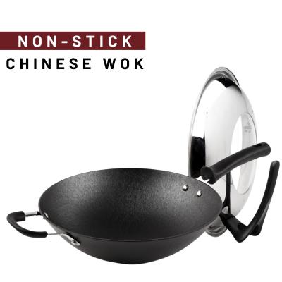 Chine Wok chinois de Pan Anti Rust Non Stick de wok chinois de sauté avec le couvercle à vendre