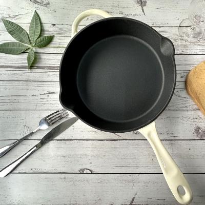 China Cast Iron Enamel Coated Frying Pan Non Stick Durable Black Interior for sale