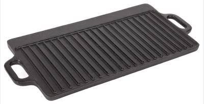 China Two Handles Rectangular Cast Iron Griddle With Ridges 18x9.4x0.6inch for sale