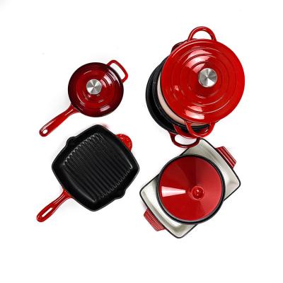China 7 pedazos sistemas del Cookware del arrabio esmaltaron para interior y al aire libre en venta