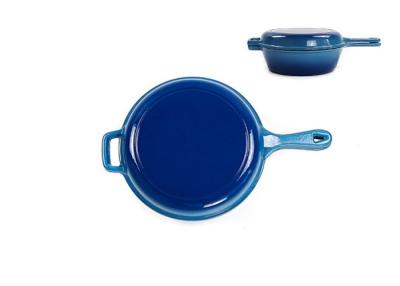 China 26*8cm Blue Cast Iron Casserole Pan 2 In 1 4.8kg  with One long handle for sale