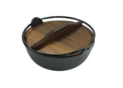 China 18/20/27cm Cast Iron Dutch Oven Pre Seasoned With Wooden Lid for sale