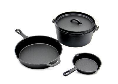 China 3 Piece Pre Seasoned Cast Iron Frying Pan Set BSCI SGS ISO9005 for sale