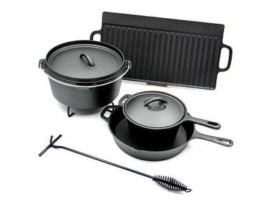 China Non Stick Camping Cooking Set Cast Iron Frying Pan Set SGE/LFGB/FAD Certificates for sale