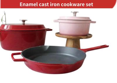 China ISO9001 Enameled Cast Iron Skillet Set With Casserole Dutch Oven / Fry Pan for sale
