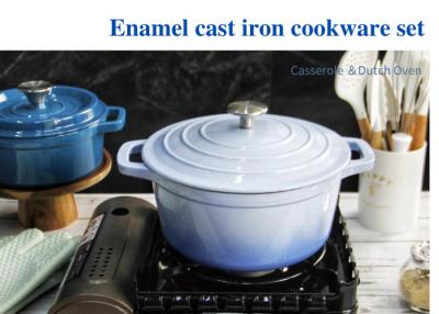 China Enamel coating Cast Iron Round Cocotte Set Mini Dutch Ovens With Lid for sale