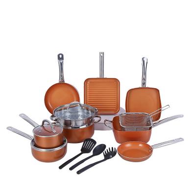 中国 Oven safe Orange Aluminum Cookware Set With Silicone Grip 販売のため