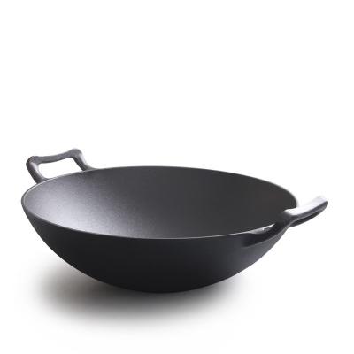 China Vintage 32/36cm Cast Iron Wok With Double ears for sale