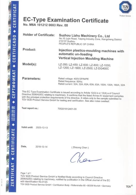 EC-Type Examination Certificate - Suzhou Lizhu Machinery Co.,Ltd