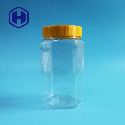 China Bulk 670ml Transparent Plastic Packaging Jar Hexagon Wide Mouth PET Food Packaging for sale