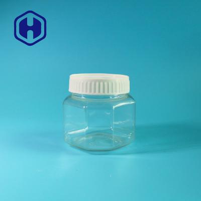 China Small Hexagonal 190ml Empty Plastic Food Jars With Lids Sweets Peanuts Rice Beans Packing for sale