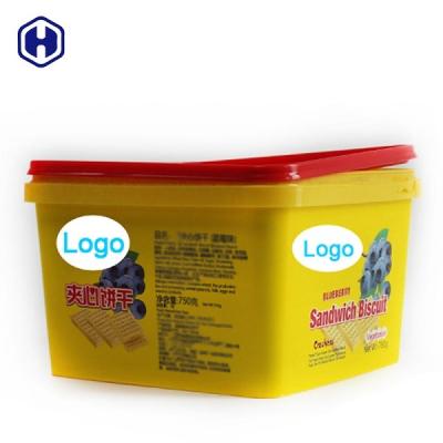 China Plastic Cover IML Tubs Thermal Formed Yellow  Plastic Biscuit Containers for sale