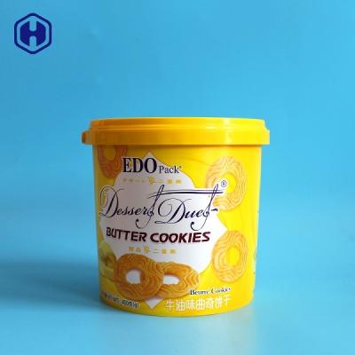 China Cream Biscuit IML Bucket Customize Yellow Empty Plastic Cylinder Container for sale