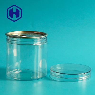 China Transparent Airtight Plastic Cans Peanuts Wide Mouth Pet Round Ring Pull Eoe With Screw Cap for sale