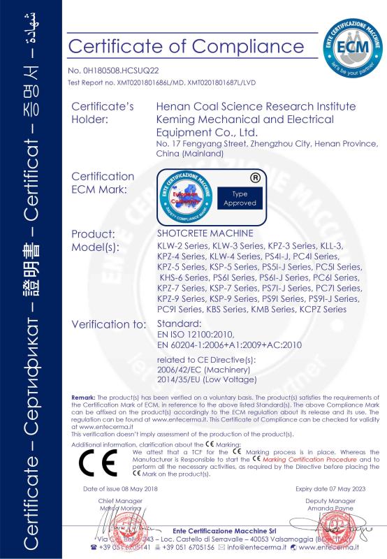 CE - Henan Coal Science Research Institute Keming Mechanical and Electrical Equipment Co. , Ltd.
