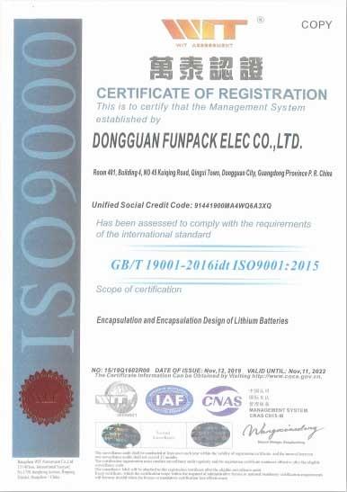ISO9001:2015 - Dongguan Funpack Elec Co., Ltd.