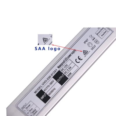China SAA Certificate Slimline LED Driver 12V 30W Waterproof Constant Voltage IP67 for sale
