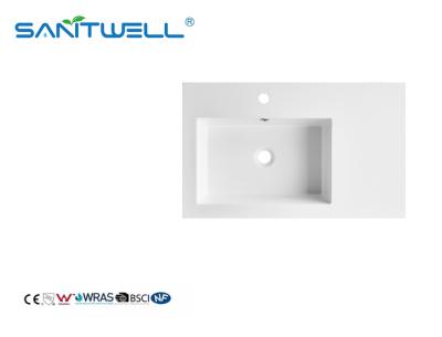 中国 SWF750Lは左側の独特な設計石の洗面器に光沢のある白い長方形の形の半カウンターの流しを 販売のため