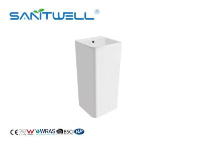 China White Color Bathroom Pedestal Basins Square Shape Mounting Hardware Included With Overflow for sale