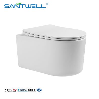 China Chaozhou Popular 180mm P Trap 490mm Rimless One Piece Wall Mounted Toilet for sale