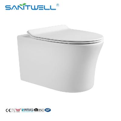 China tipo liso de la colisión que limpia la pared con un chorro de agua de cerámica Hung Toilet en venta