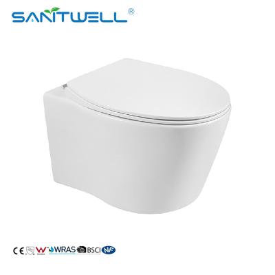 China Chaozhou Popular Styles Concealed Cistern Antibacterial Rimless Wall Flush Toilet for sale