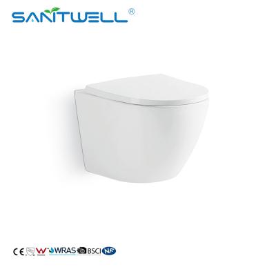 China Chaozhou China Suppliers New Design Gravity Flushing Bathroom Ceramic Rimless Wall Mounted WC for sale