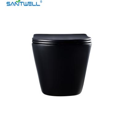 China Chaozhou Hot Sale Matt Black Ceramic Rimless wall-hung toilet For European Market for sale
