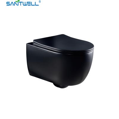 China Sanitwell SWJ1125MB Bathroom wc matt black toilet bowl rimless flush for sale