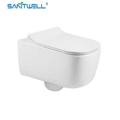 中国 Sanitwell SWJ0225の浴室WCの白い便器の縁なしのフラッシュ 販売のため