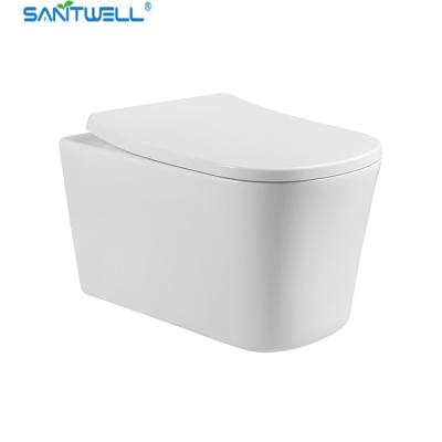 China SWJ0825 Sanitwell  Bathroom WC White Toilet Bowl Rimless Flush Wall HUng Toilets for sale