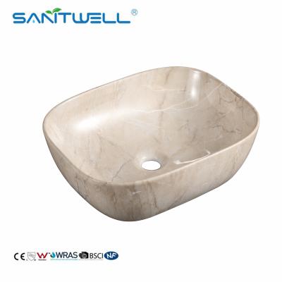 中国 衛生反対の洗面器の流しの上の熱い販売は洗面器のハンドメイドの大理石の洗浄陶磁器の洗面器を倉庫に入れる 販売のため