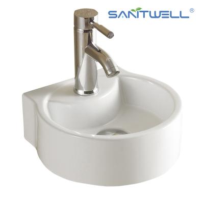 中国 AB8301反対の洗面器の容器の流しの洗面器のカウンタートップの超薄い端の浴室の芸術の洗面器の上の陶磁器の洗面器の白 販売のため