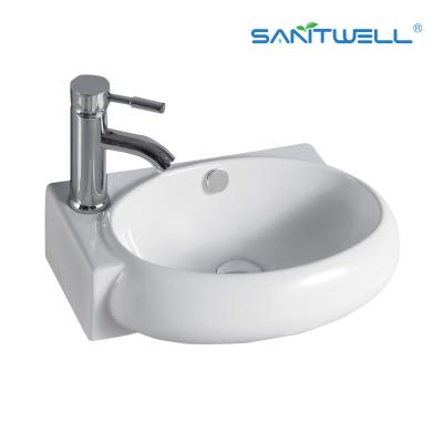 中国 AB8303反対の洗面器の容器の流しの洗面器のカウンタートップの超薄い端の浴室の芸術の洗面器の上の陶磁器の洗面器の白 販売のため