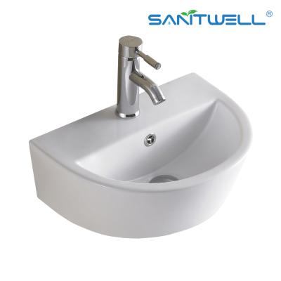 China Sanitary Ware AB8305 Above Counter Basin Round Bowl Integrated Ceramic Basin Bathroom Wall Hung Wash Basin for sale