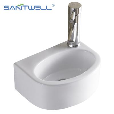 中国 AB8310方法反対の洗面器の上の現代新しく白い陶磁器の洗面器の浴室295*220*120mm 販売のため