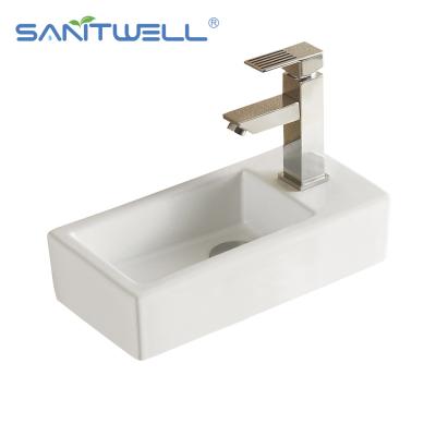 China Bathroom Solid Surface Sanitary Ware Stone Lavabo Rectangular Ceramic Basin Commercial Sink AB8325 Above Counter Basin for sale