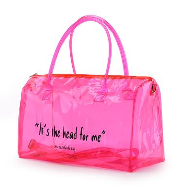 China Eco-friendly Custom Holographic Duffel Bag To bolsa de lona Tote Bag Transparent Clear Transparent Logo PVC Holographic Bag Overnight Sports Spend One Night Bag for sale