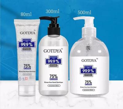 China 8000pcs in stock , GOTDYA  antibacterial 80ml 300ml 500ml gel 75% alcohol rinse-free hand sanitizer dispenser for sale