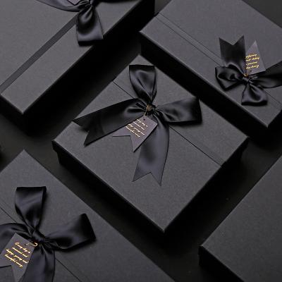 China Black Cardboard  Simple Design Elegant Custom Luxury Scarf Business Set Gift Box With Ribbon for sale
