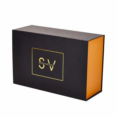 China Magnet Box Carton Black Rigid Box Flat Luxury Magnetic Folding Storage Paper Package Box for sale