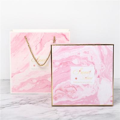 China Luxury Birthday Gift Packaging Cardboard Cosmetic Packaging Box Marble Grain Customized Gift Box With Bag for sale