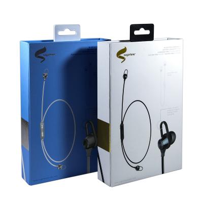 China Los CDR diseñan aduana plástica de empaquetado de la caja de la ampolla del auricular del producto electrónico blanco azul en venta
