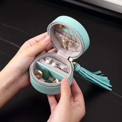 China 7x7 Travel PU Leather Mini Round Jewelry Gift Boxes Bulk For Tassel Earring Ring for sale