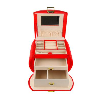 China Red MDF Jewelry Gift Boxes Bulk Packaging PU Leather Jewelry Organizer Case for sale